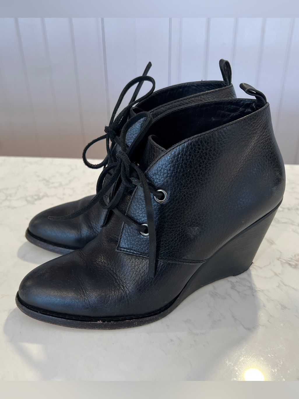Cole Haan Women's Black Leather Lace-Up Wedge Booties